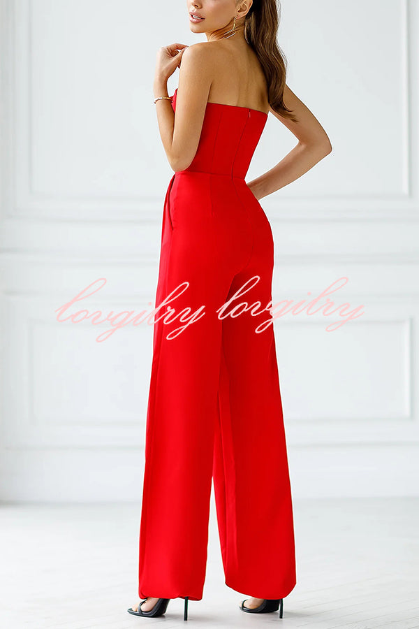 Tuxedo-style Off Shoulder Pocket Wide Leg Formal Jumpsuit