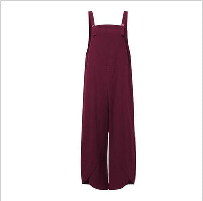 Women's Solid Color Casual Overalls With Pockets