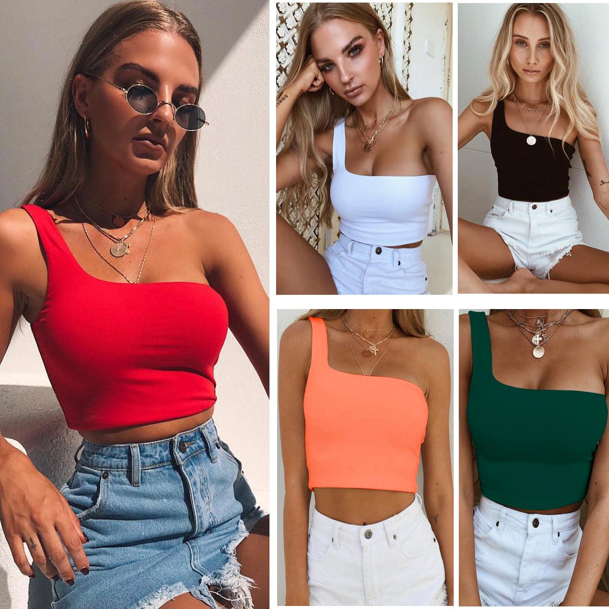 One Shoulder Crop Top T-Shirt