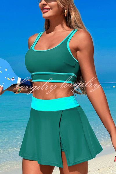 Fashion Contrast Color Stretch Sports Two-piece Bikini Swimsuit