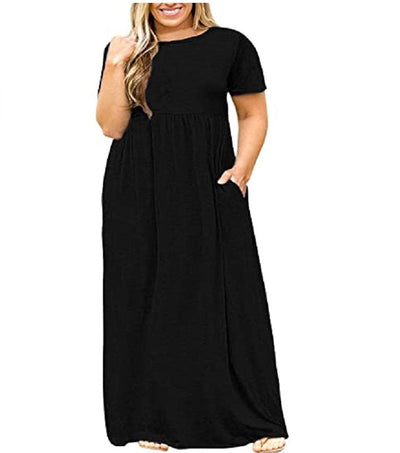 Short Sleeve Round Neck Solid Color Dress