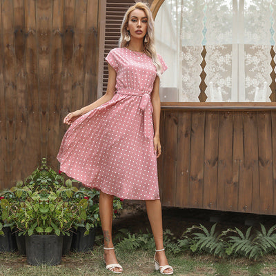 Summer Women Polka Dot Short Sleeve Dress Casual Midi Dresses