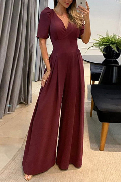 Eileen Puff Shoulder Pocket Wide Leg Formal Jumpsuit