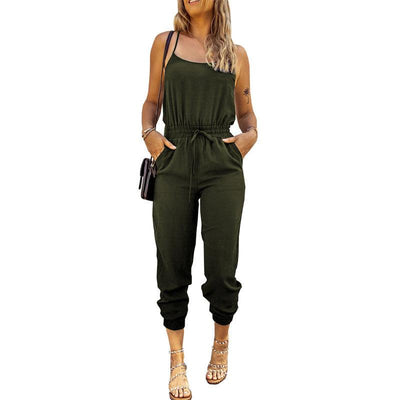 Slim Fit Cropped Pencil Tie Jumpsuit