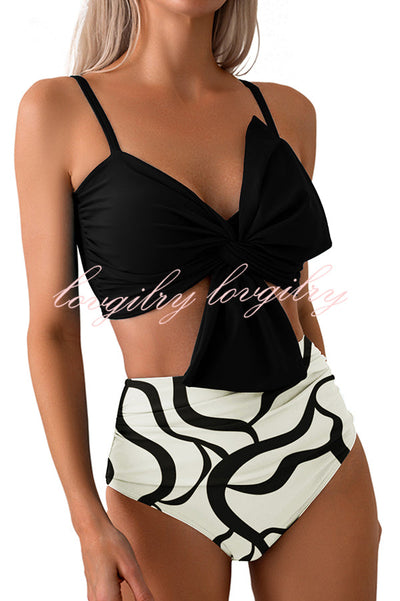 Gracie Bow Twist Design Printed High Rise Bikini Swimsuit