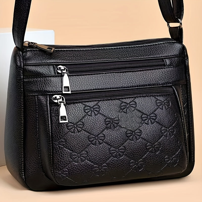 Quilted Crossbody Bag - Faux Leather, Solid Color, Tassel Embellishment, Zipper Closure